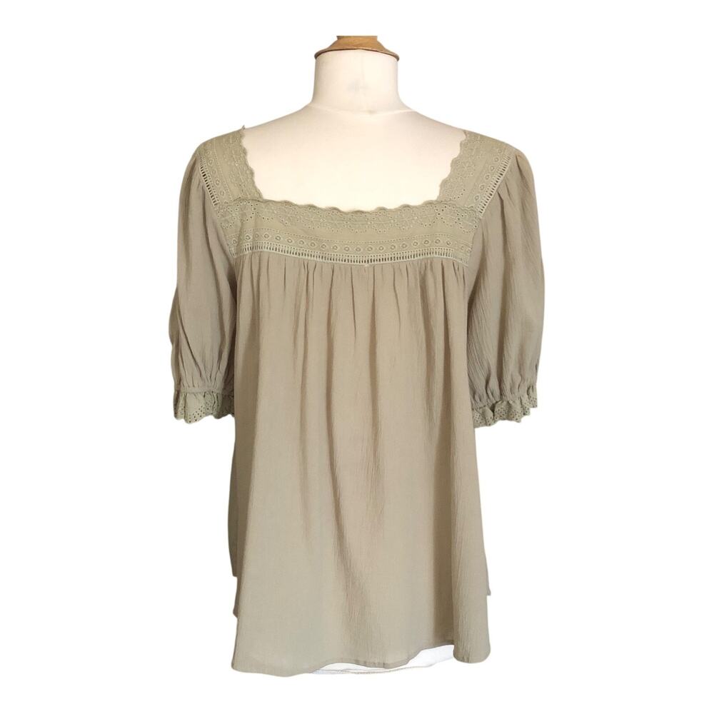 easel Olive Green Square-Neck Peasant Blouse